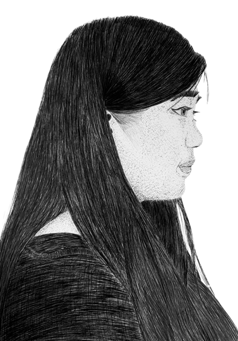 Portrait au stylo bic noir d'une femme de profil